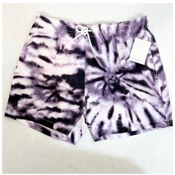 Trunks Surf & Swim Co Sz XL Ink Splash Tie Dye Black Sano Pattern Board Shorts - Picture 2 of 6
